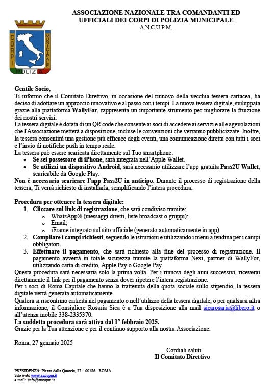 Tessera digitale ANCUPM